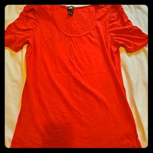 H&M ruched sleeve red medium shirt